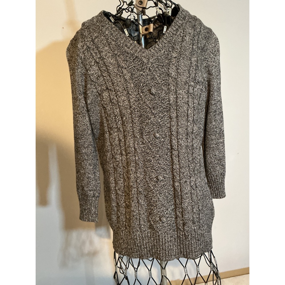Liz Claiborne Petite Grey Cable Knit V-Neck Cotton Sweater 3/4 Sleeve Small P